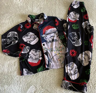 $12.50 • Buy Star Wars Boys Black Darth Vader Storm Trooper Fleece Long Sleeve Pajamas 6