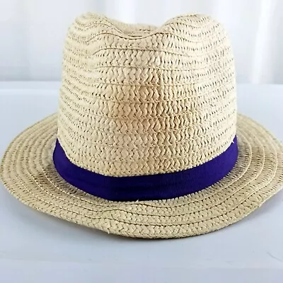 Vintage Short Brim Straw Fedora Trilby Panama Hat Size 7 Or M Purple Band • $18