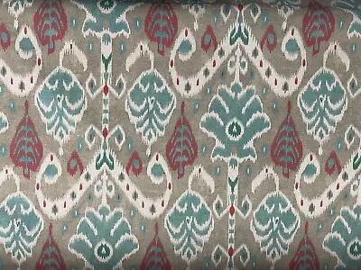 Buketan Ikat Linen Aqua Red 280cm Double Width Curtain Blind Upholstery Fabric • £2.99