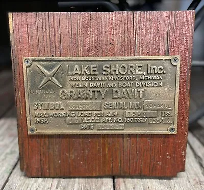 Vintage 1970s Brass On Wood Lake Shore Inc Industrial Boat Engine Plaque Sign • $75