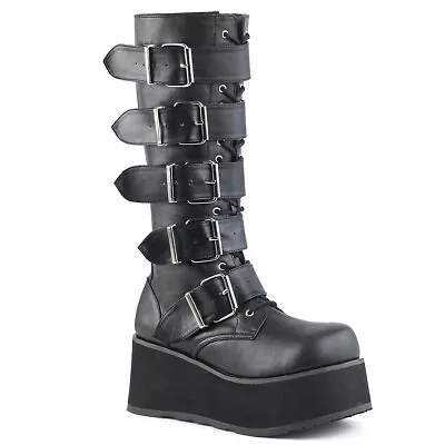 DEMONIA TRA518/B/PU Men's Gothic Punk Black Platform Knee High Buckle Goth Boots • $115.95