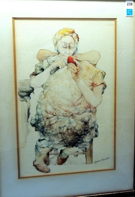 $1500 • Buy Original Seymour Rosenthal Painting - Woman Peeling An Apple - Mixed Media
