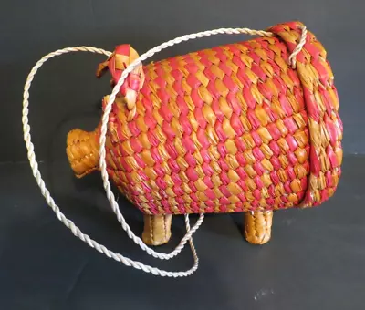 Mexican Pink Pig HOG Hand Woven Purse Natural Pam Shoulder Bag Wicker • $34.95