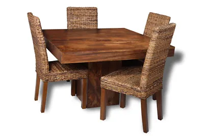 Solid Mango Wood Dakota 120cm Cube Dining Table & 4 Rattan Chairs (4 Styles) • £755.95