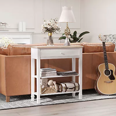 White Console Table Hallway Side Desk W/ Drawer 2 Shelves Worktop Retro Elegant • £49.99