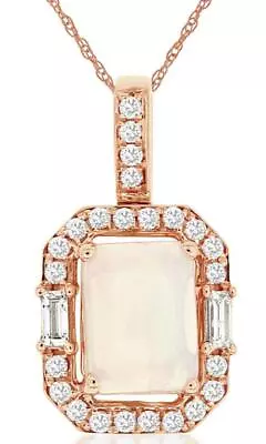 1.22ct Diamond & Aaa Opal 14kt Rose Gold Round & Baguette Halo Floating Pendant • $2198.30