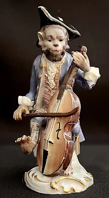 Amazing Meissen Monkey Band Musician Cello Cellist Figurine Crossed Swords • $749.99