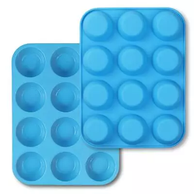 2 Pack 12 Cups Silicone Muffin Top Pans Round Baking Pan For Muffin Cakes Blue • $13.69