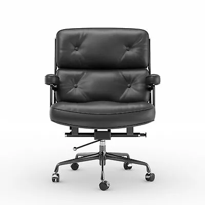 Mid Back Office Chair Genuine Leather  Swivel Executive Seat Aluminum Alloy • $339