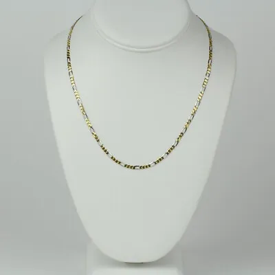 Italy 14k 2-Tone Yellow & White Gold Womens Figaro Chain Necklace 18  • $465