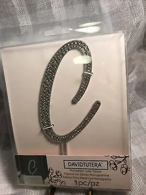 WEDDING MONOGRAM CAKE TOPPER “C” New David Tutera Rhinestones Silver Letter • $10