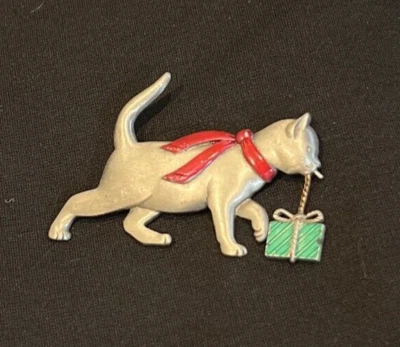 $10 • Buy Lot Of 4 Assorted Cat Pins Black/metallic/enamel In Vintage Tin