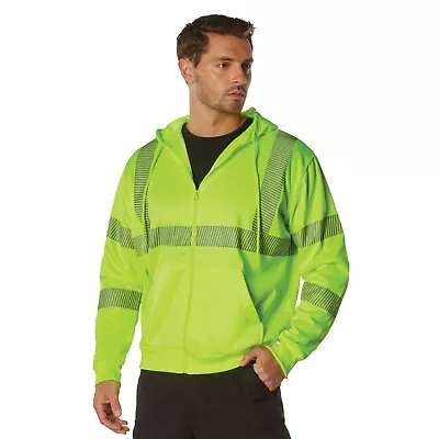 Men's Safety Green Hi-Visibility Hoodie W/ Reflective Strips Zip-Up Sweatshirt • $47.99