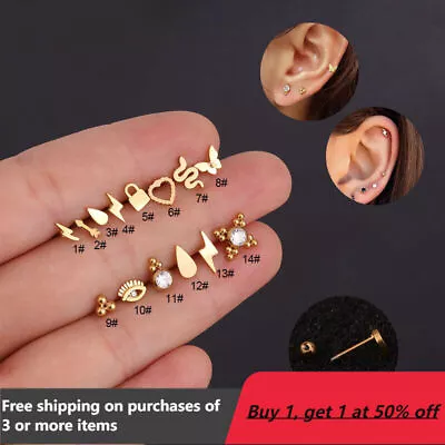 Stainless Steels Helix Earring Tragus Cartilage BAR Stud Flat Back Labret Monroe • $4.89