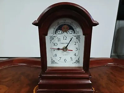Clock Mantle Brown Quartz Clock Moon Dial Classic Manor Wood Desk Mantle Clock  • $65