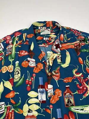 Vintage Paradise Found Hawaiian Shirt Mens Size XL Chili Peppers Hot Sauce • $22