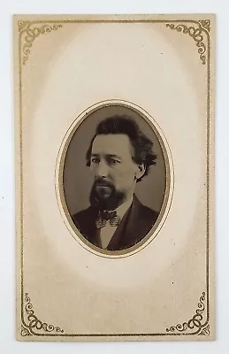 Tintype Photograph Man Beard Mustache Striped Neck Tie Paper Frame • $14