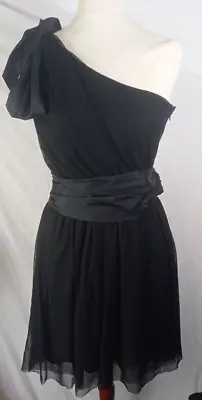 Miss Selfridge Black Dress - One Shoulder Fit & Flare -Party- Mesh Net - Size 10 • £7.99