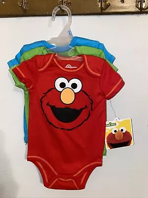 Unisex NWT Sesame Street 3 Pk Bodysuits Cookie Monster Elmo & Grouch Size 3-6 M • $9.99