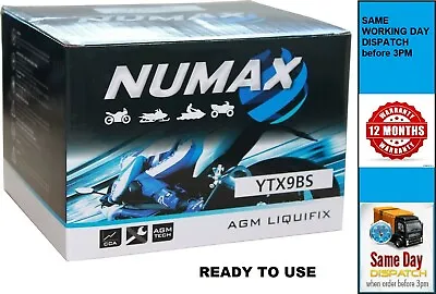 Numax Ytx9-bs Agm Liquifix Motorcycle Battery • £30.99