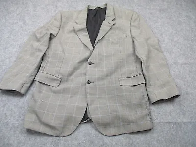 Jos A Banks Blazer Mens 48 L Gray Black Blue Plaid Coat Silk Wool 2 Button * • $16.97