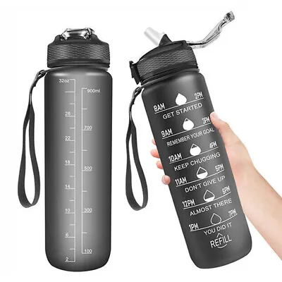 1 Litre Motivational Water Bottle With Time Markings BPA Free Sports Gym Flask • £7.99