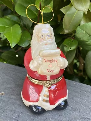 Mr. Christmas 2014 Ceramic Santa W/List Music Box Ornament 5” Plays Jingle Bells • $12.49