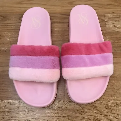 Victoria's Secret PINK Sherpa Slides Flip Flops Sandals Women's Size Large NEW • $19.97