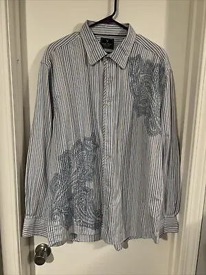 Marc Ecko Rainbow Pinstripe Paisley Embroidered Cotton Long Sleeve Shirt Sz XL • $15
