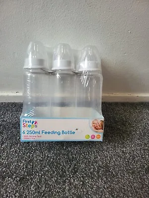 Pack Of 6 Baby Bottles Silicone Teat Newborns BPA Free 250ml Clear Design • £10.99