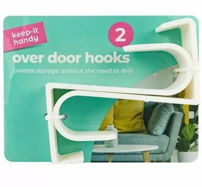 2 Over Door Hooks Clothes Coat Jacket Hangers Rack Hook DIY White Plastic UK • £3.99