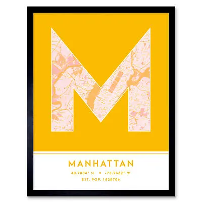 Manhattan New York United States City Map Typography Framed Wall Art Print 12x16 • £26.99