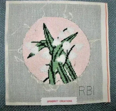 Vintage Needlepoint Floral Completed Canvas Lily Of The Valley On Pink Round • $16