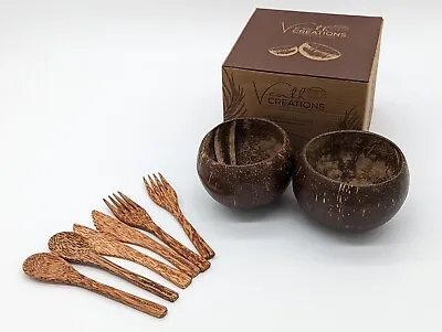 [#9] Eco-Friendly Coconut Shell Bowls & Cutlery | Set Of 2 Bowls | Medium 500ml • £8.99