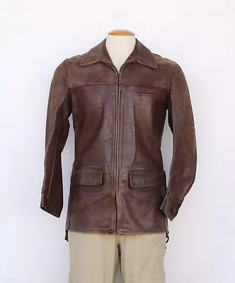 VTG 40s MENS 42 HERCULES SEARS HORSEHIDE BROWN LEATHER FULL ZIP JACKET COAT • $850