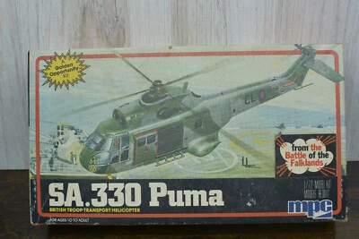 $10 • Buy MPC SA.330 Helicopter Puma 1/72 Vintage Model Kit 4207  - STARTED (b2)