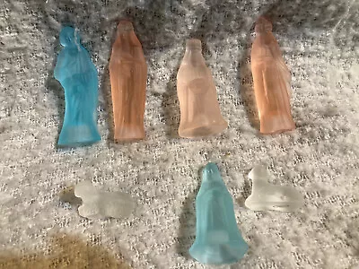 Vintage Miniature Nativity Set 7 Frosted Glass Sheep Mary Joseph Wise Men • $7.99