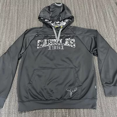 Cabelas Hoodie Sweatshirt Mens Large Gray Hunting Embroidered Digital Camo Hunt • $14.39