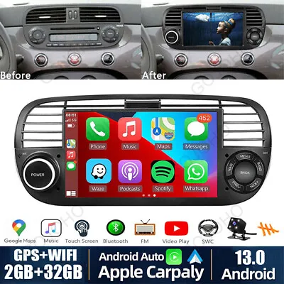 7  Android 13 Carplay Car GPS WIFI Navi IPS Radio Stereo For Fiat 500 2007-2015 • $130.19