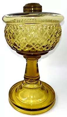 Antique BEADED DIAMOND BAND Amber Glass Oil Kerosene Stand Lamp THURO 1-203 • $125