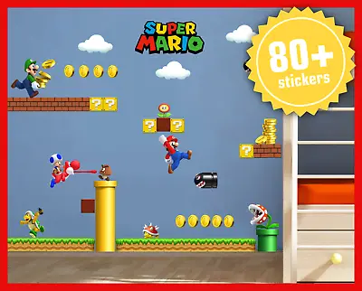 £11.25 • Buy 80+ Pack Super Mario Wall Stickers Kids Bedroom Wall DIY