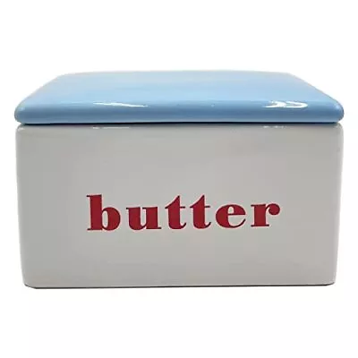 First Of A Kind Ceramic Butter Box Red White & Blue - Vintage Butter Keeper D... • $18.67