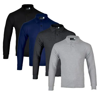 Mens Long Sleeve Plain Pique Polo Shirt Top Warm Work  Casual M-5XL • £9.99