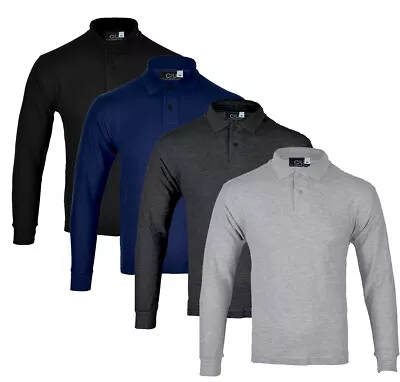 Mens Long Sleeve Plain Pique Polo Shirt Top Warm Work  Casual M-XXL • £9.99