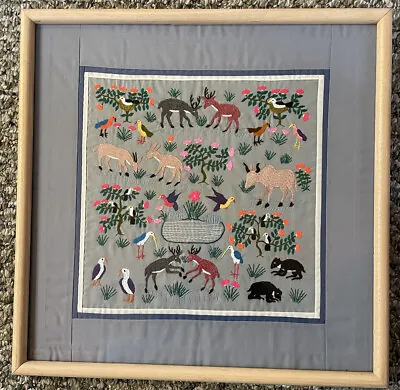 Traditional Hmong Embroidery Large Colorful  Story Cloth Birds Animals Framed • $145