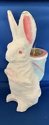 Vintage Easter Bunny Rabbit 11 In. Pulp Paper Mache Candy Container Pink Blue • $54