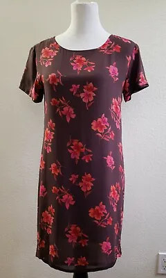 LAURA ASHLEY Shift Dress Women 6 Brown Red Floral 100% Silk Multicolor Casual • £33.77