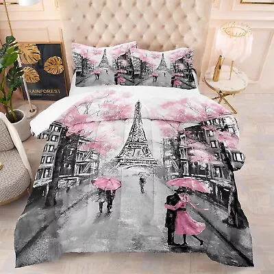 Kxry Pink Paris Eiffel Tower Comforter Set Queen Size French Style Couple Lov... • $91.97