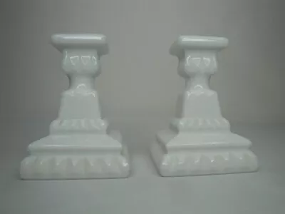 WESTMORELAND Milk Glass Candle Holders Candlesticks Pair White Wedding FLAW • $20.11