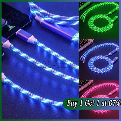 3 In 1 Charger Charging Cable USB Cord LED Light Up For IPhone Android Samsung • £3.58